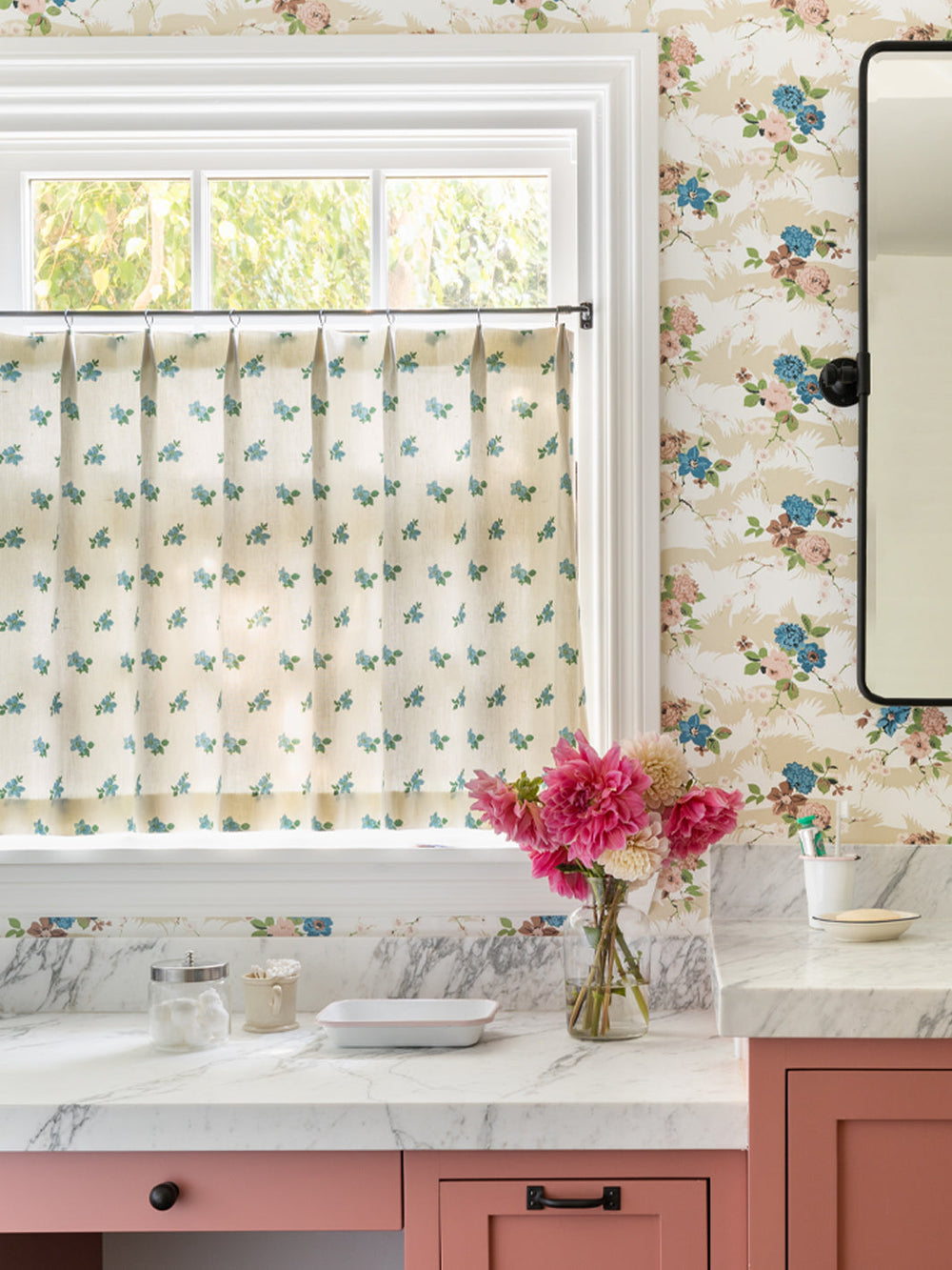 anna floral linen fabric by nathan turner blue green
