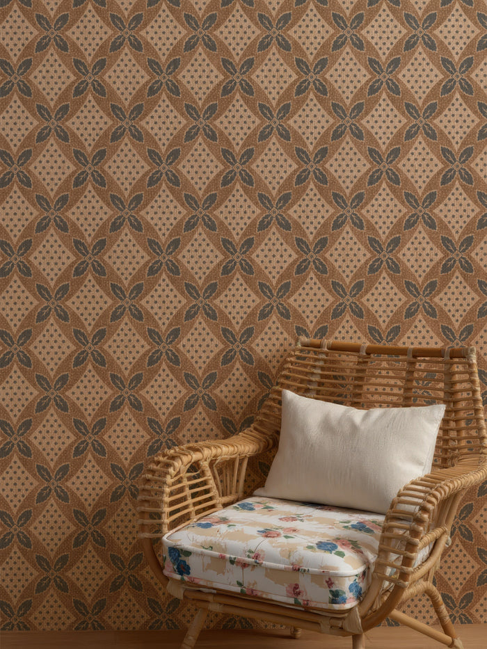 'Arthur' Burlap Wallpaper by Nathan Turner - Blue on Taupe