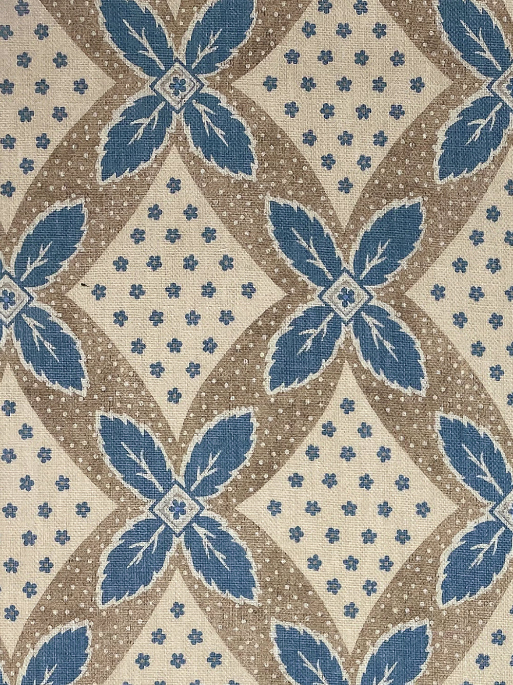 arthur linen fabric by nathan turner blue on taupe