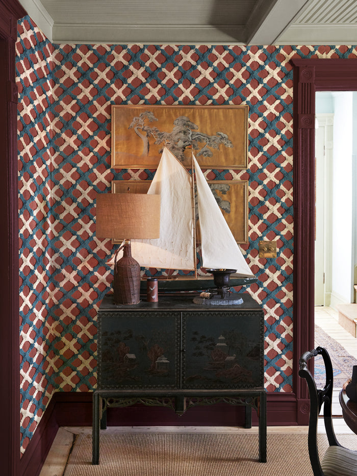 'Chenille Quilt' Wallpaper by Chris Benz - Red Blue + White