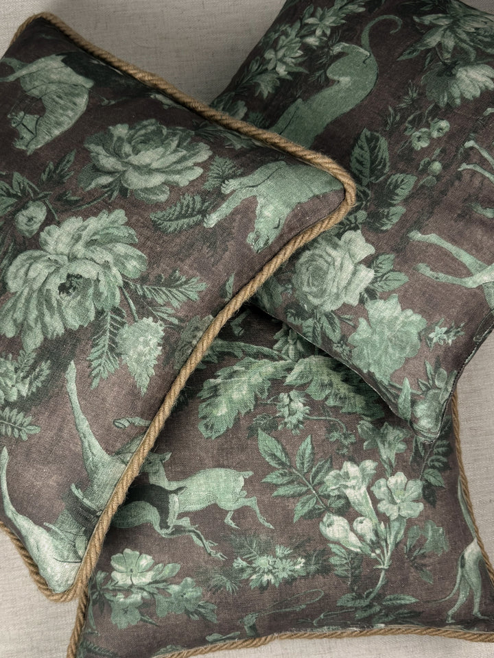 cowboy toile linen fabric by nathan turner moss brown