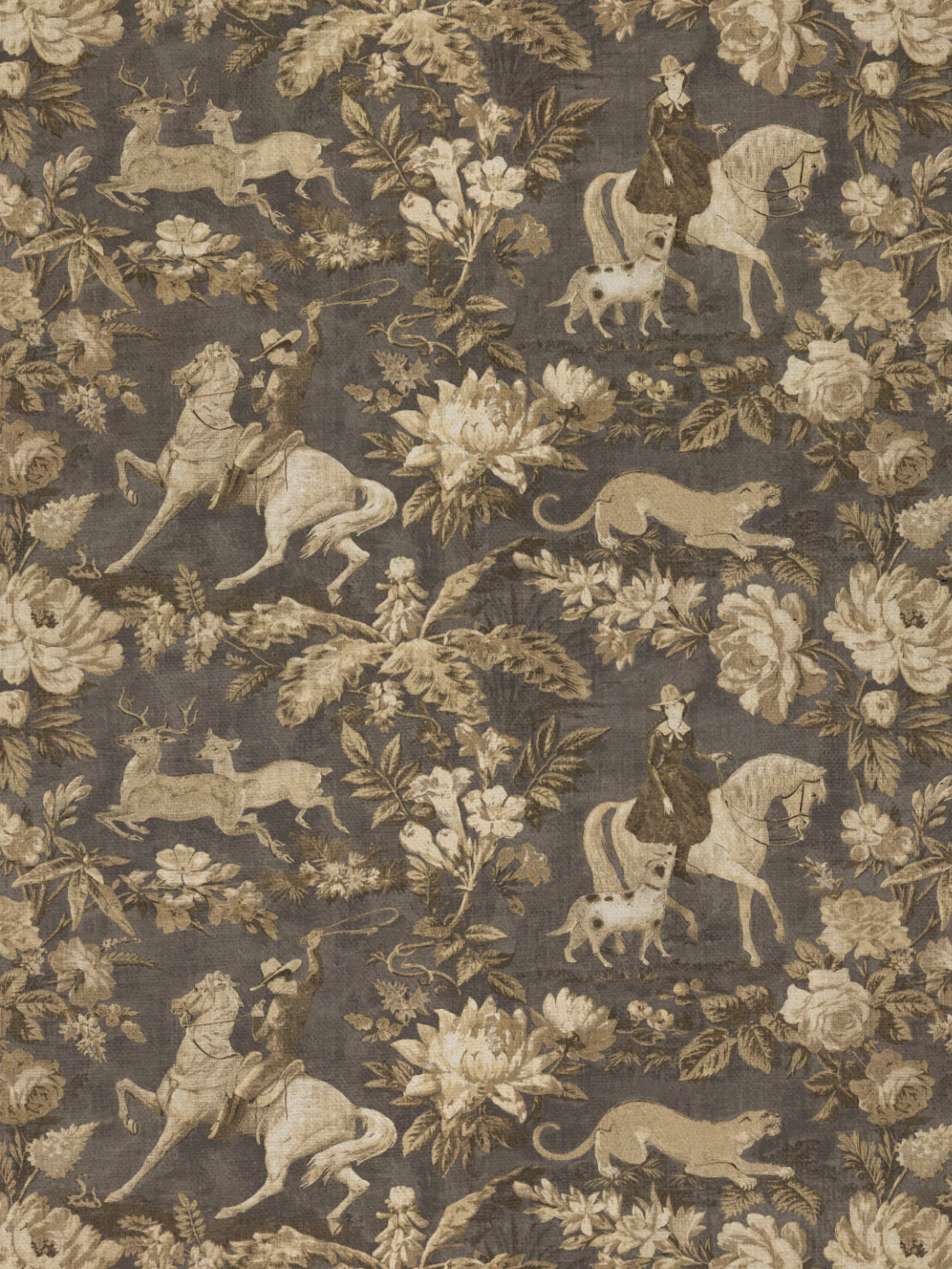 cowboy toile linen fabric by nathan turner gold brown