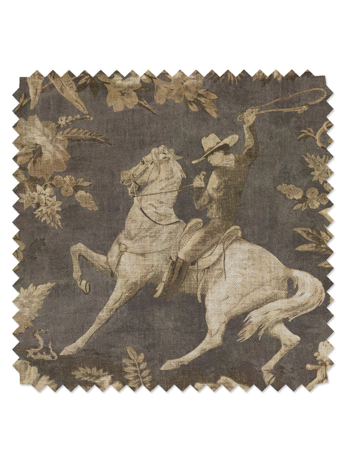 'Cowboy Toile' Linen Fabric by Nathan Turner - Gold Brown