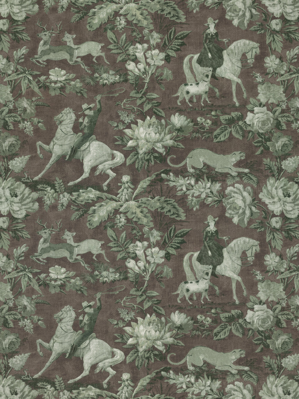 cowboy toile linen fabric by nathan turner moss brown
