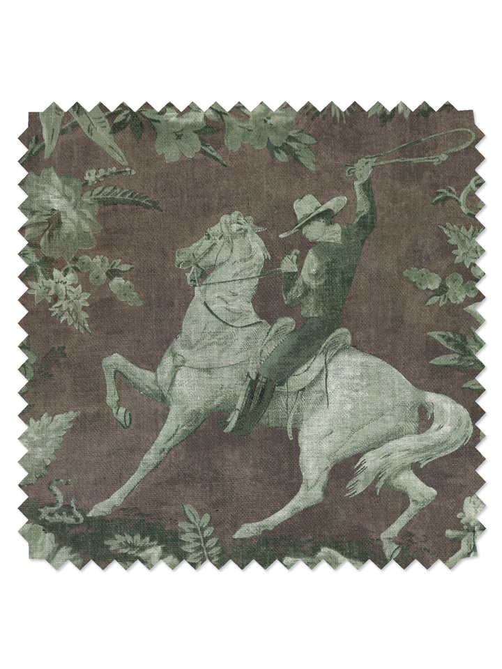 cowboy toile linen fabric by nathan turner moss brown