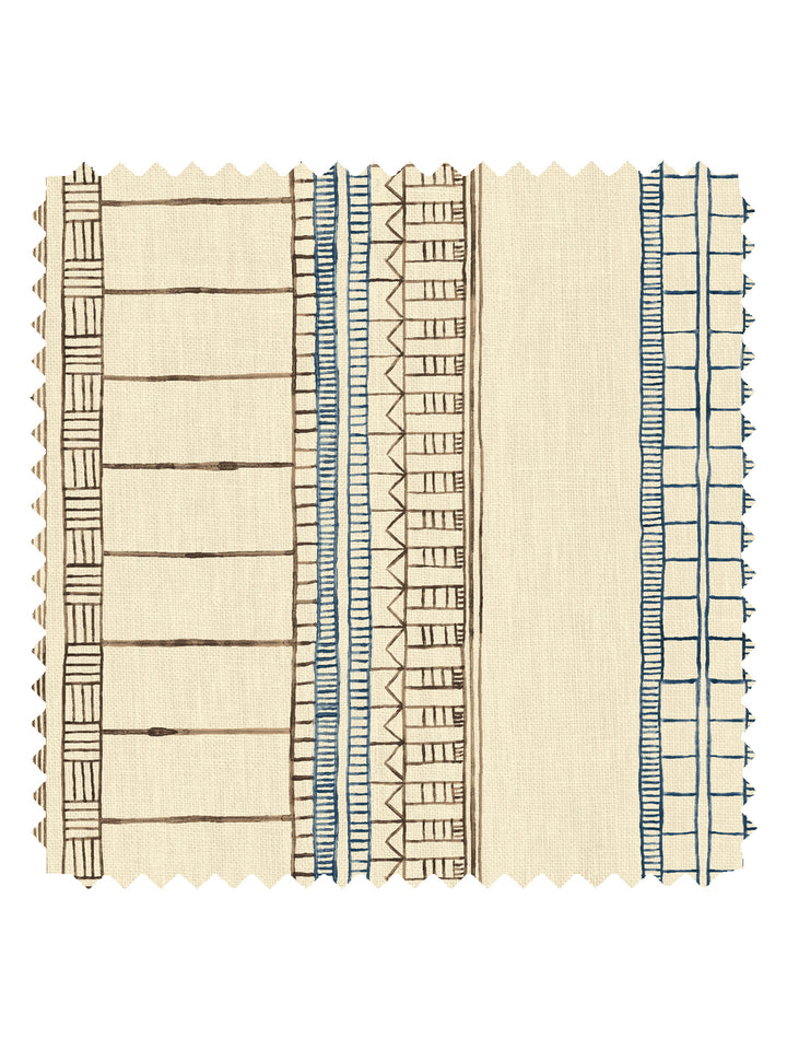 'Doodle Stripe' Tea Stained Linen Fabric by Nathan Turner - Brown Dark Blue