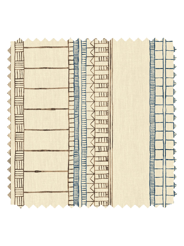 'Doodle Stripe' Tea Stained Linen Fabric by Nathan Turner - Brown Dark Blue