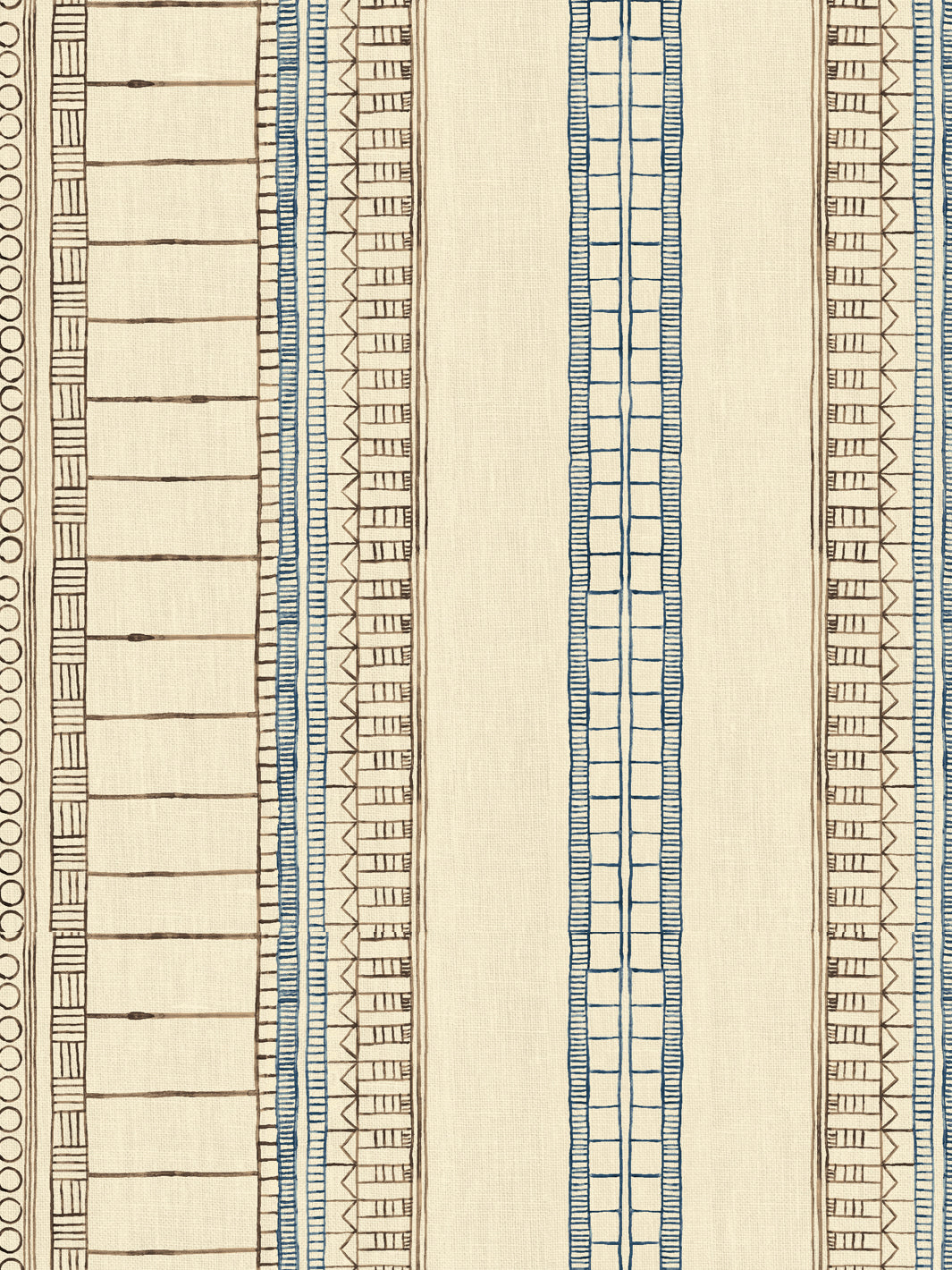 'Doodle Stripe' Tea Stained Linen Fabric by Nathan Turner - Brown Dark Blue