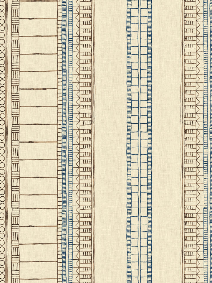 'Doodle Stripe' Tea Stained Linen Fabric by Nathan Turner - Brown Dark Blue