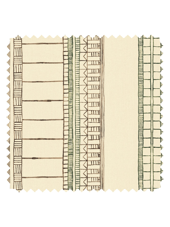 'Doodle Stripe' Tea Stained Linen Fabric by Nathan Turner - Brown Green