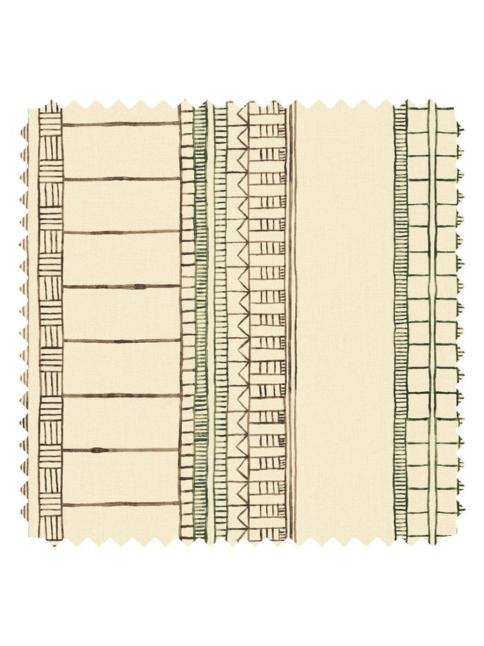 'Doodle Stripe' Tea Stained Linen Fabric by Nathan Turner - Brown Green