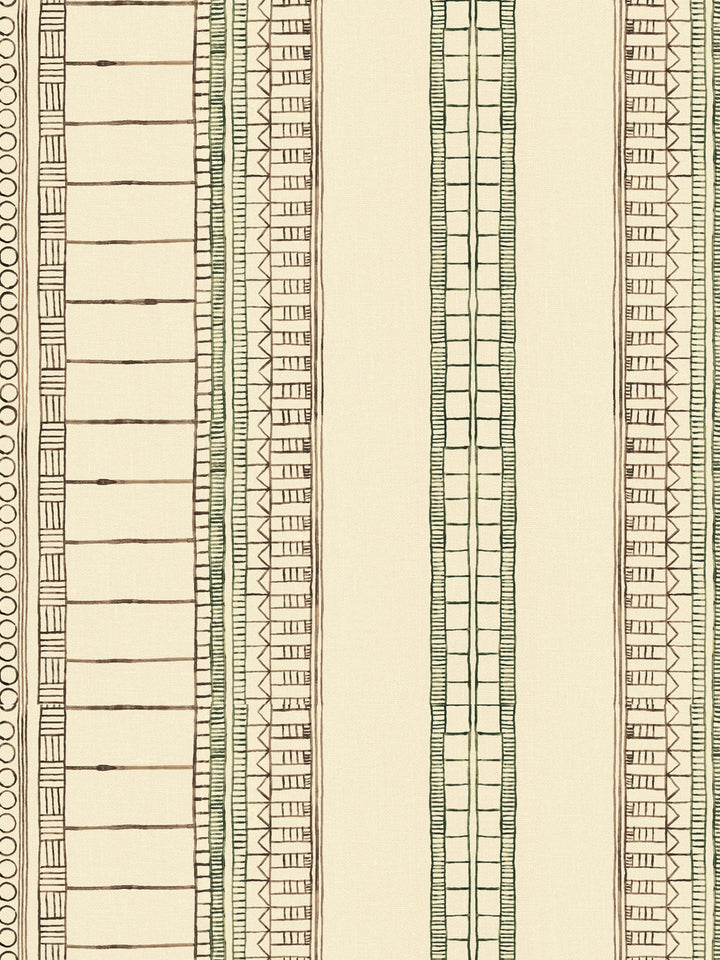 'Doodle Stripe' Tea Stained Linen Fabric by Nathan Turner - Brown Green