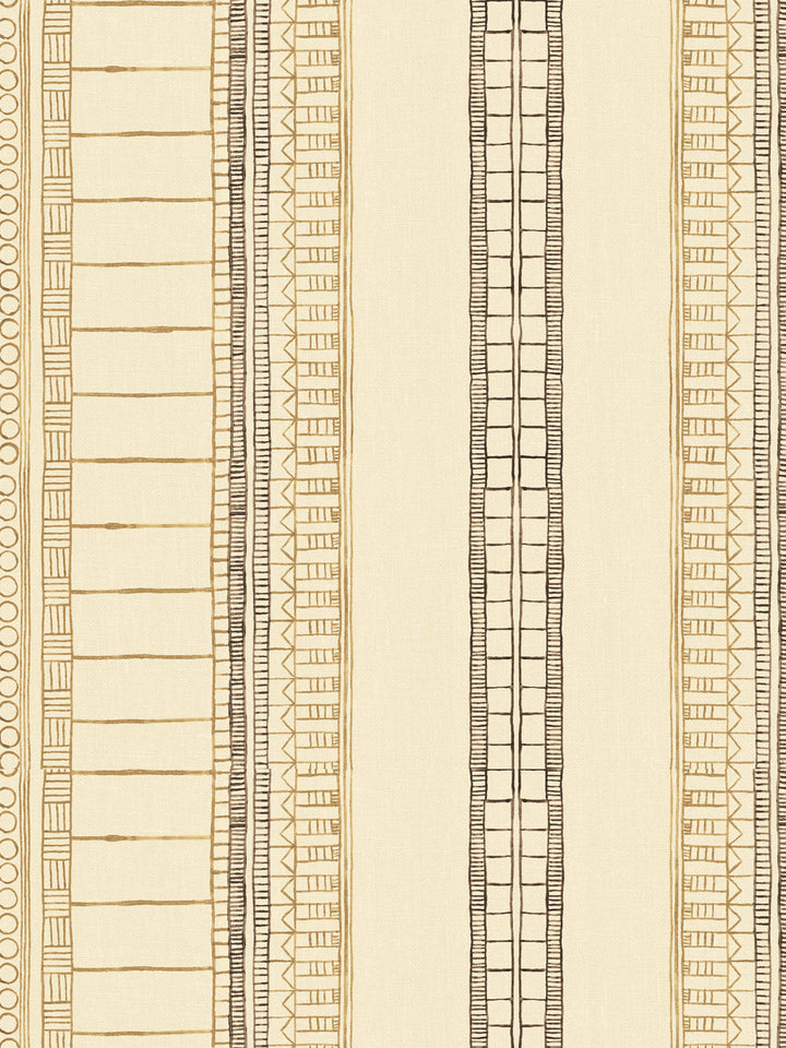 'Doodle Stripe' Tea Stained Linen Fabric by Nathan Turner - Gold Brown