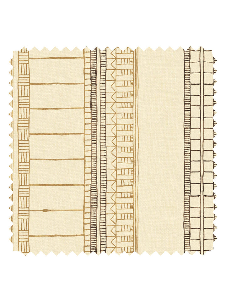 'Doodle Stripe' Tea Stained Linen Fabric by Nathan Turner - Gold Brown