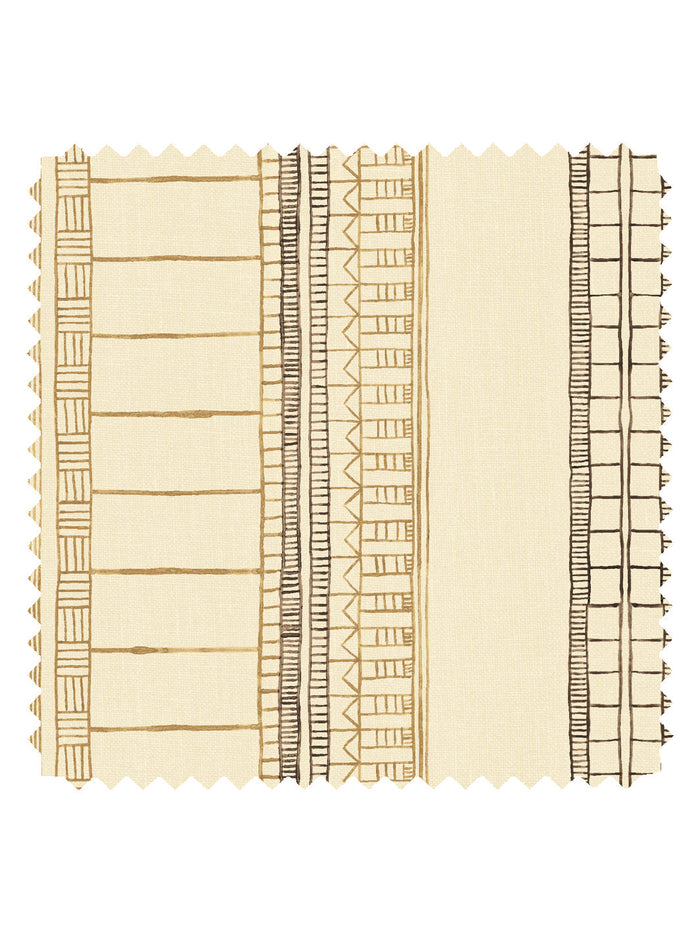 'Doodle Stripe' Tea Stained Linen Fabric by Nathan Turner - Gold Brown