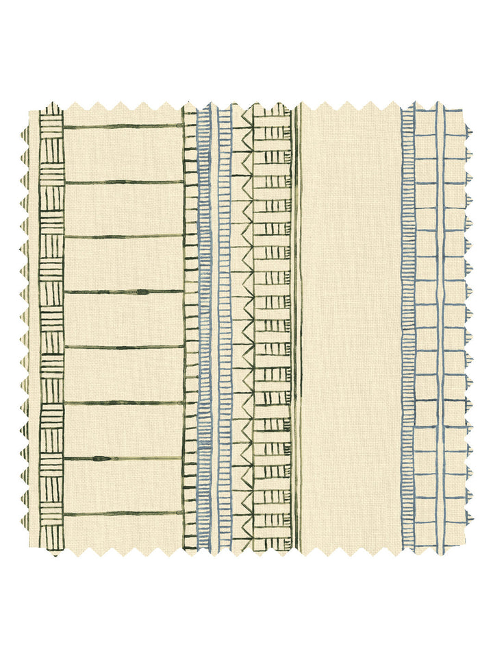 'Doodle Stripe' Tea Stained Linen Fabric by Nathan Turner - Green Blue