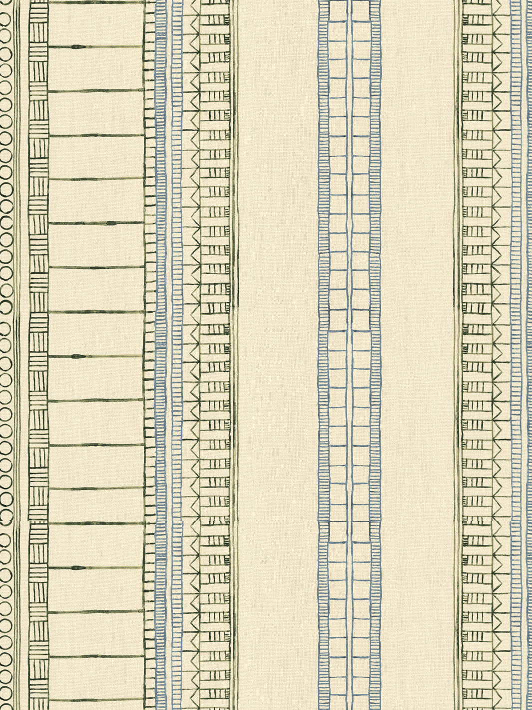 'Doodle Stripe' Tea Stained Linen Fabric by Nathan Turner - Green Blue