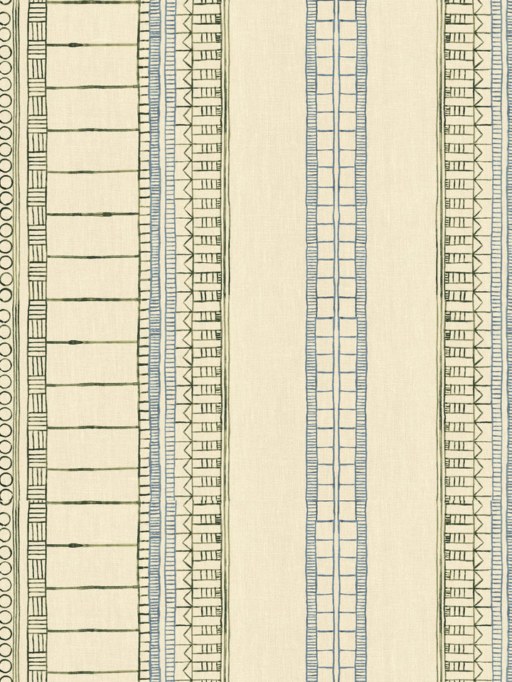 'Doodle Stripe' Tea Stained Linen Fabric by Nathan Turner - Green Blue