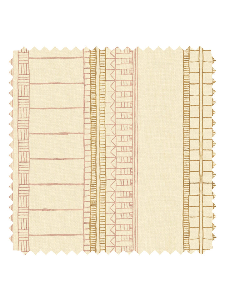 'Doodle Stripe' Tea Stained Linen Fabric by Nathan Turner - Pink Gold