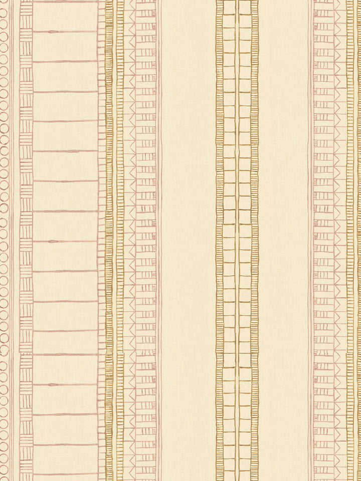'Doodle Stripe' Tea Stained Linen Fabric by Nathan Turner - Pink Gold