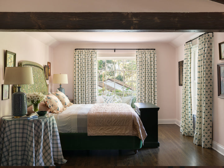 dorachintz linen fabric by nathan turner pink blue