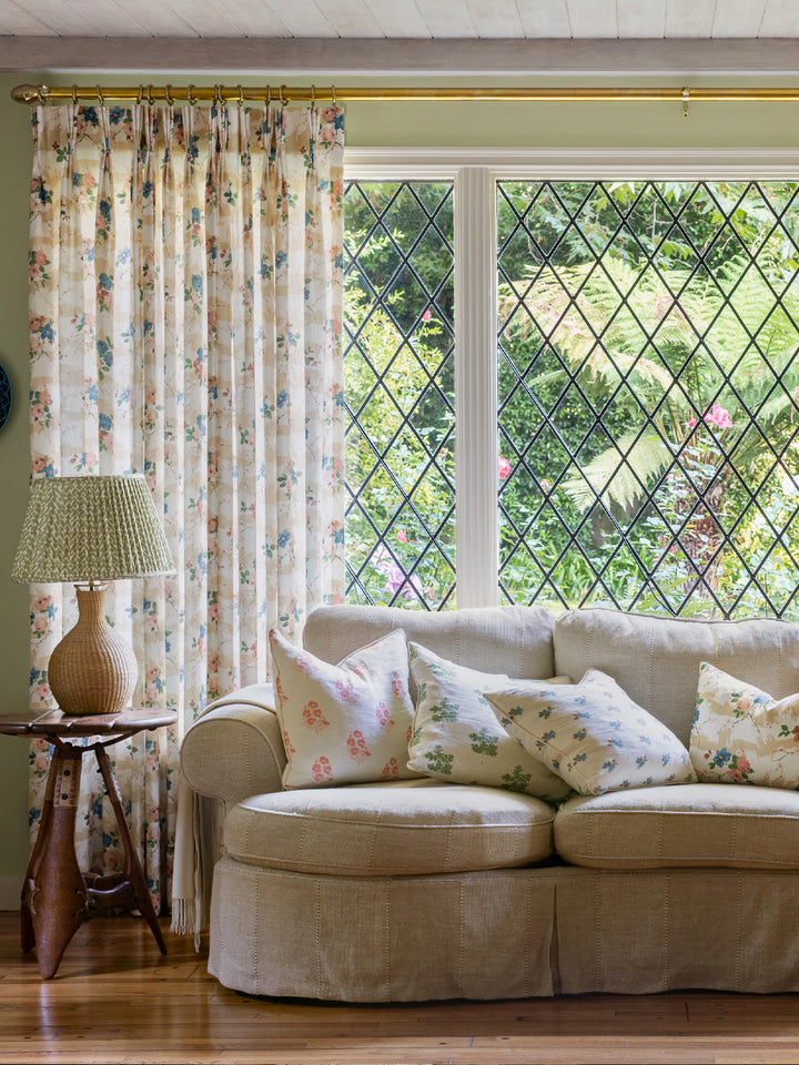 dorachintz linen fabric by nathan turner taupe blue