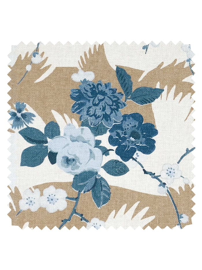 'Dora Chintz' Linen Fabric by Nathan Turner - Taupe Blue