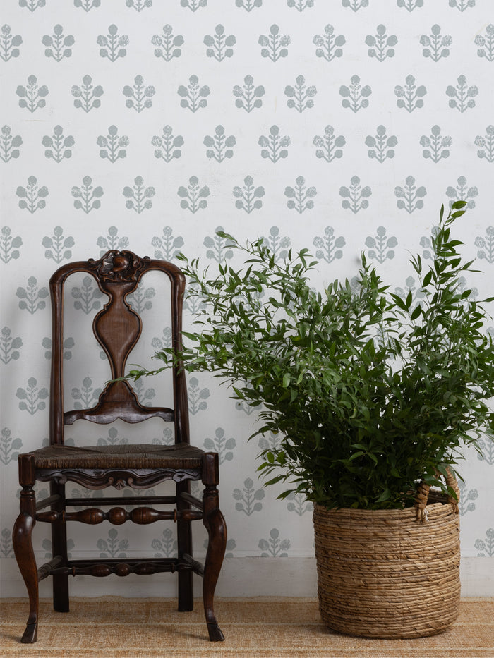 'Ensley Large (White Ground)' Wallpaper by Sugar Paper - Silver Sage