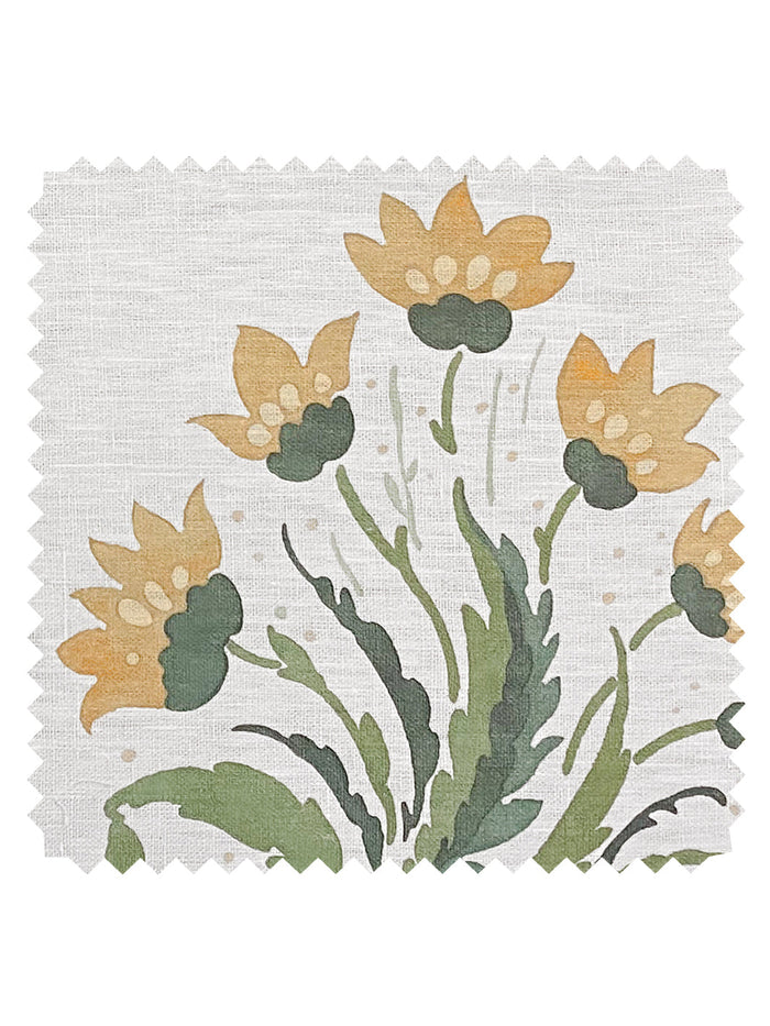 'Hillhouse Block Print Large' Linen Fabric by Nathan Turner - Gold Green