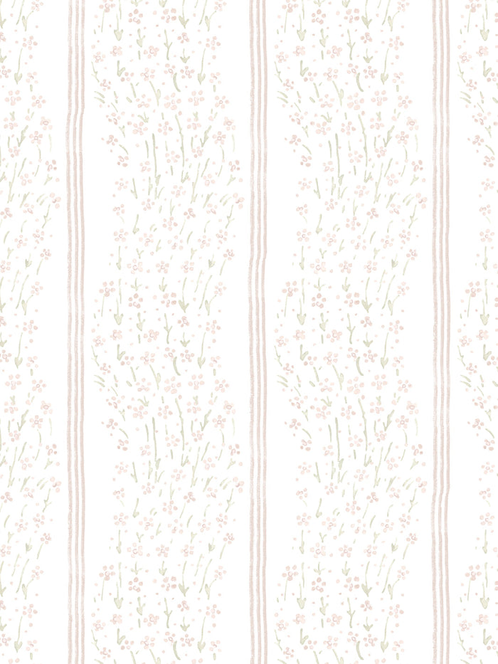 'Hillhouse Floral Ditsy Wave Stripe' Wallpaper by Nathan Turner - Pink Green