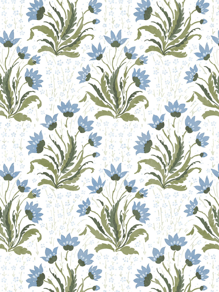 'Hillhouse Floral Multi' Wallpaper by Nathan Turner - Blue Green