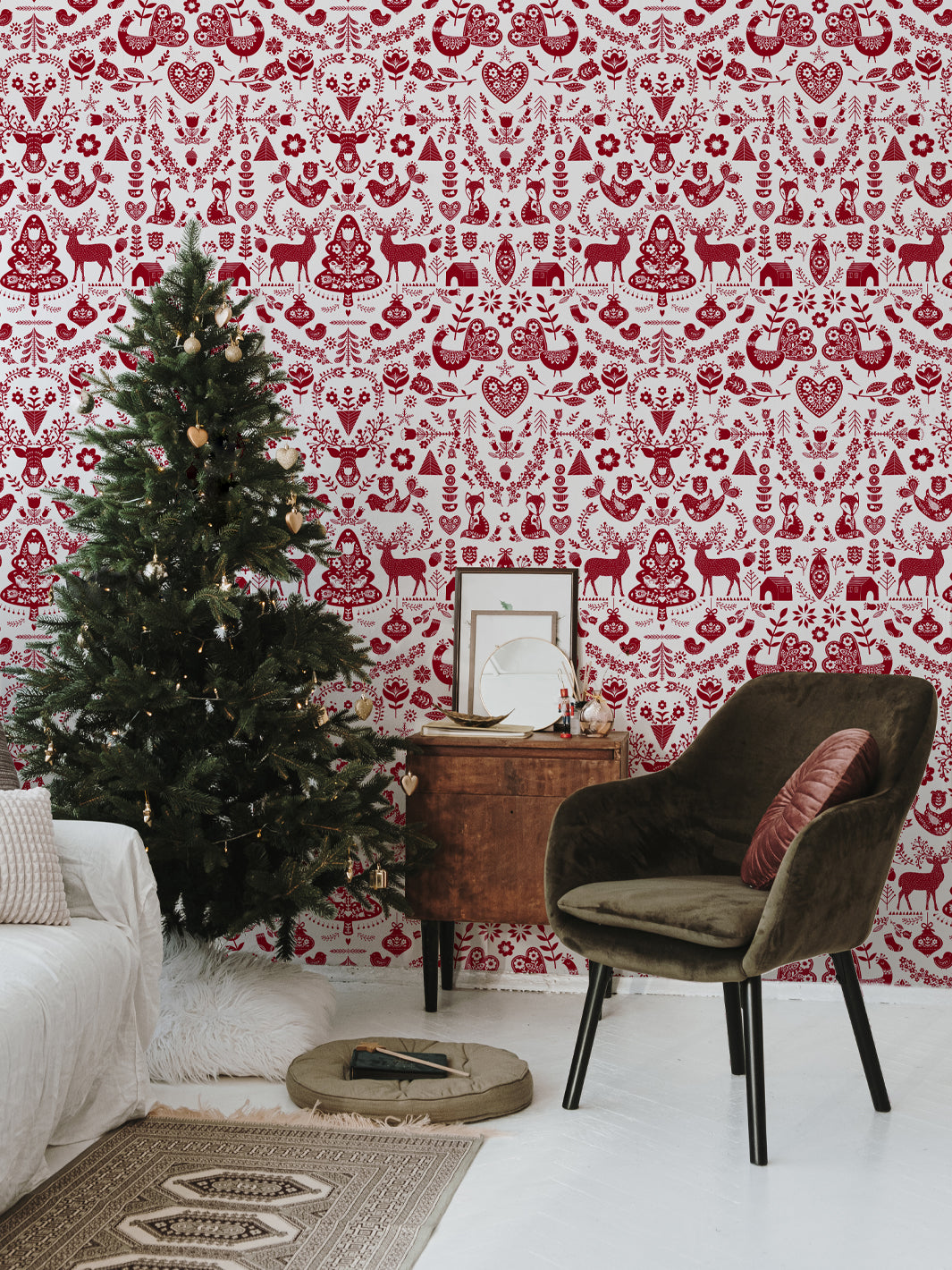 'Annika' Scandinavian' Wallpaper by Nathan Turner - Red – Wallshoppe