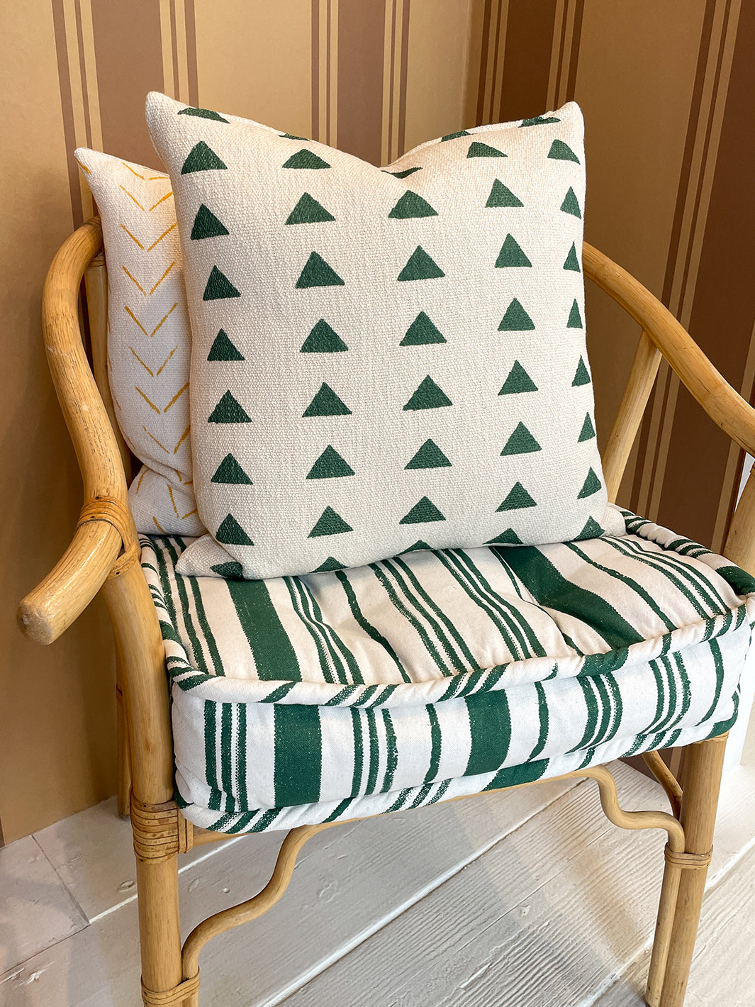 triangles throw pillow green on california cotton