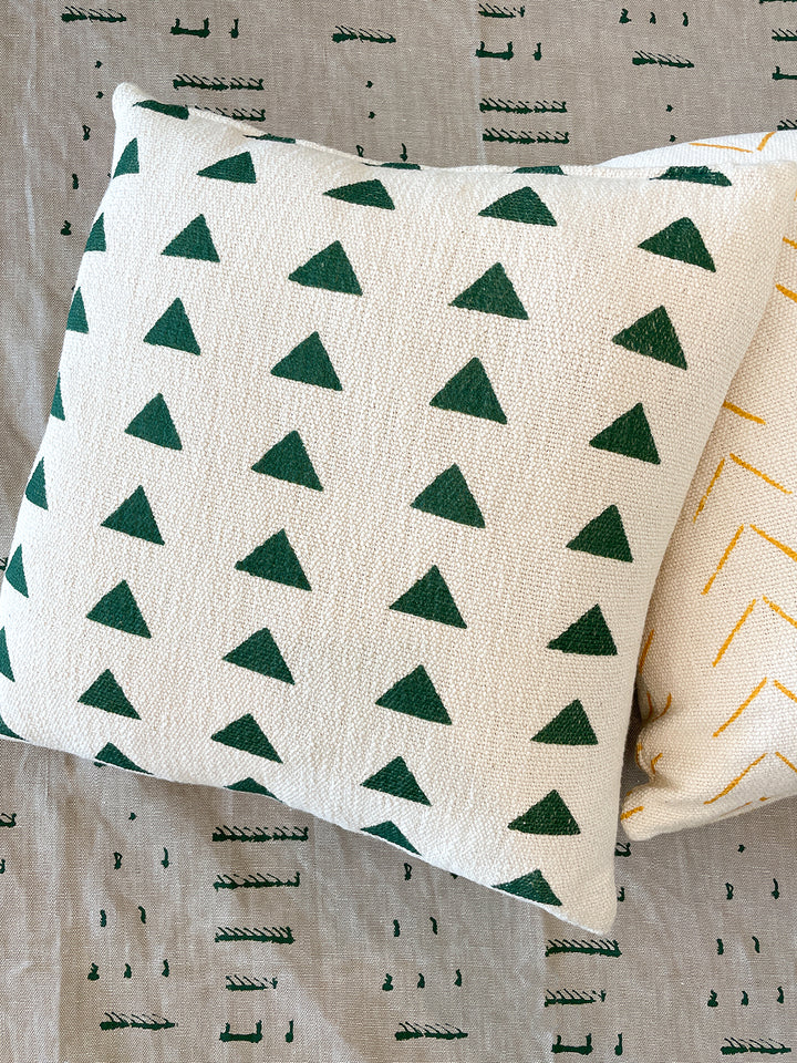 triangles throw pillow green on california cotton