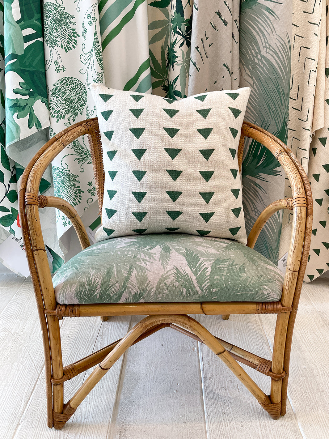 triangles throw pillow green on california cotton