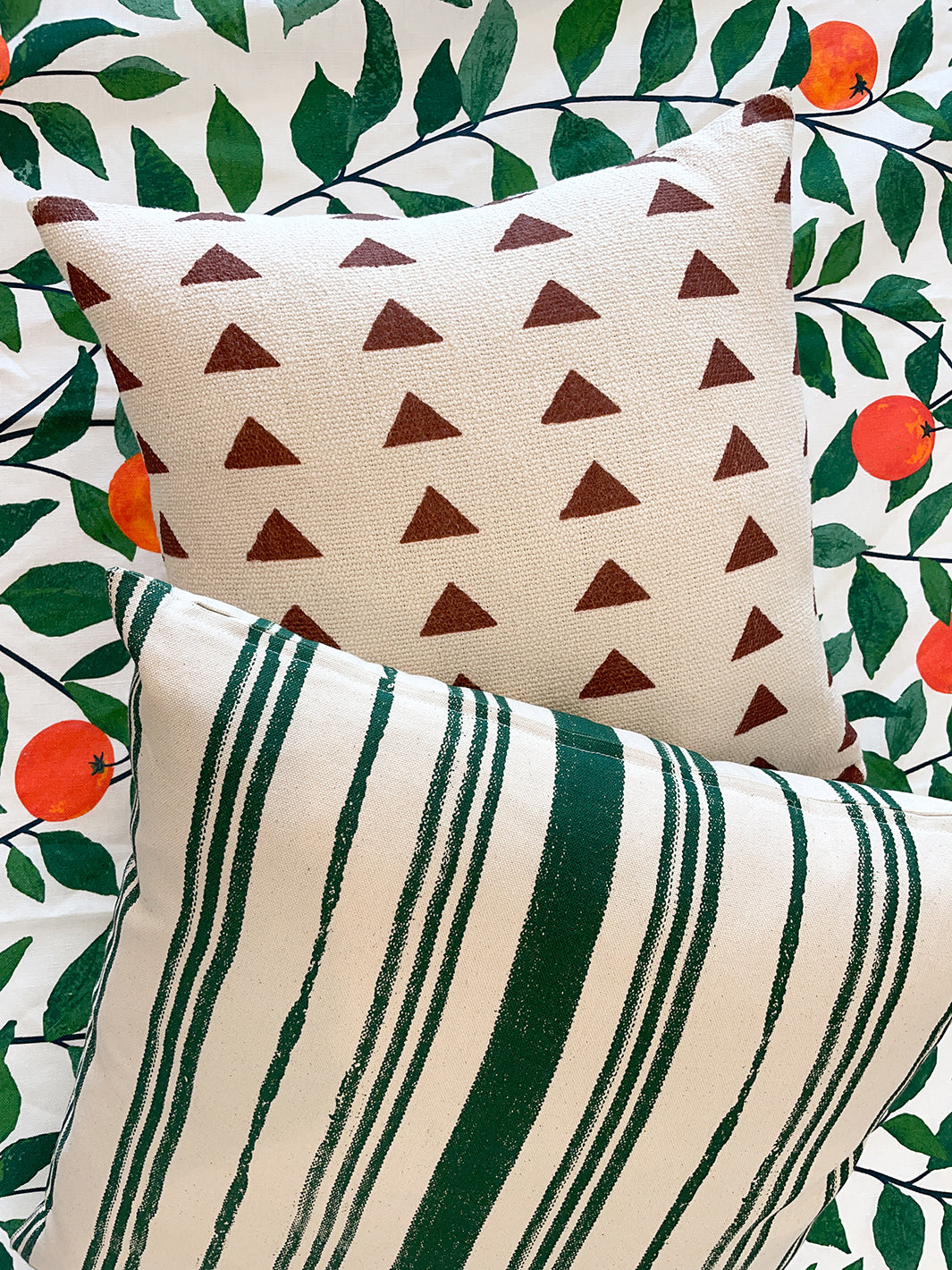 triangles throw pillow rust on california cotton