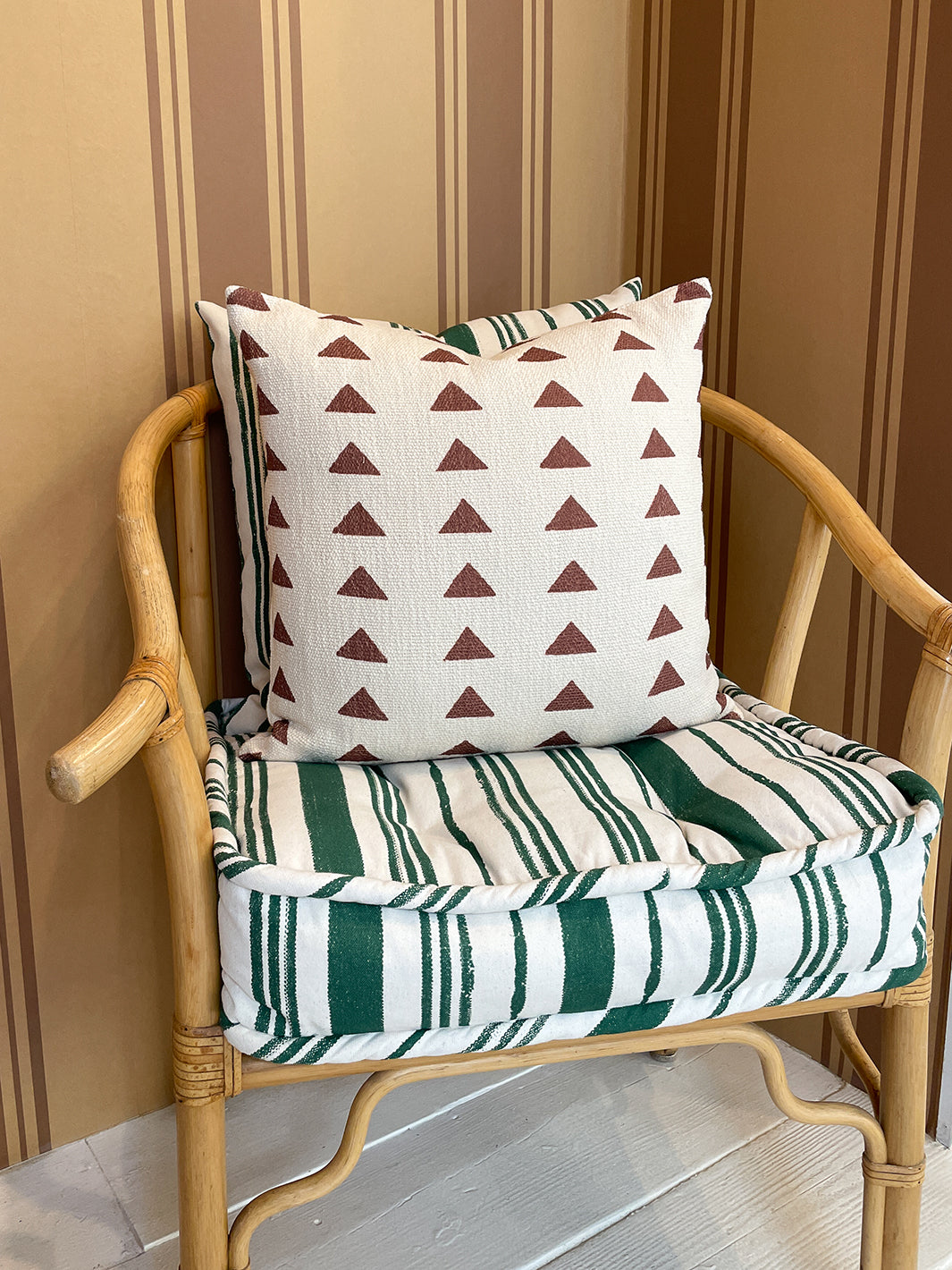 triangles throw pillow rust on california cotton