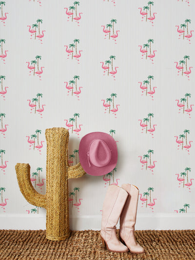 'Barbie™ Land Flamingo Pinstripe' Wallpaper by Barbie™ - Sand