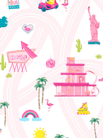 'Barbie™ Land' Wallpaper by Barbie™ - Pale Pink