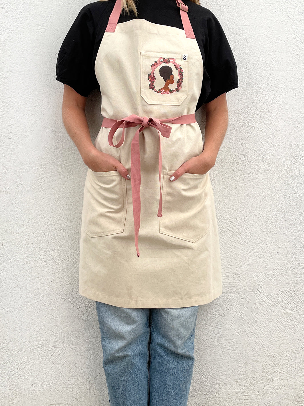barbie x wallshoppe apron by hedley bennet pink rosette