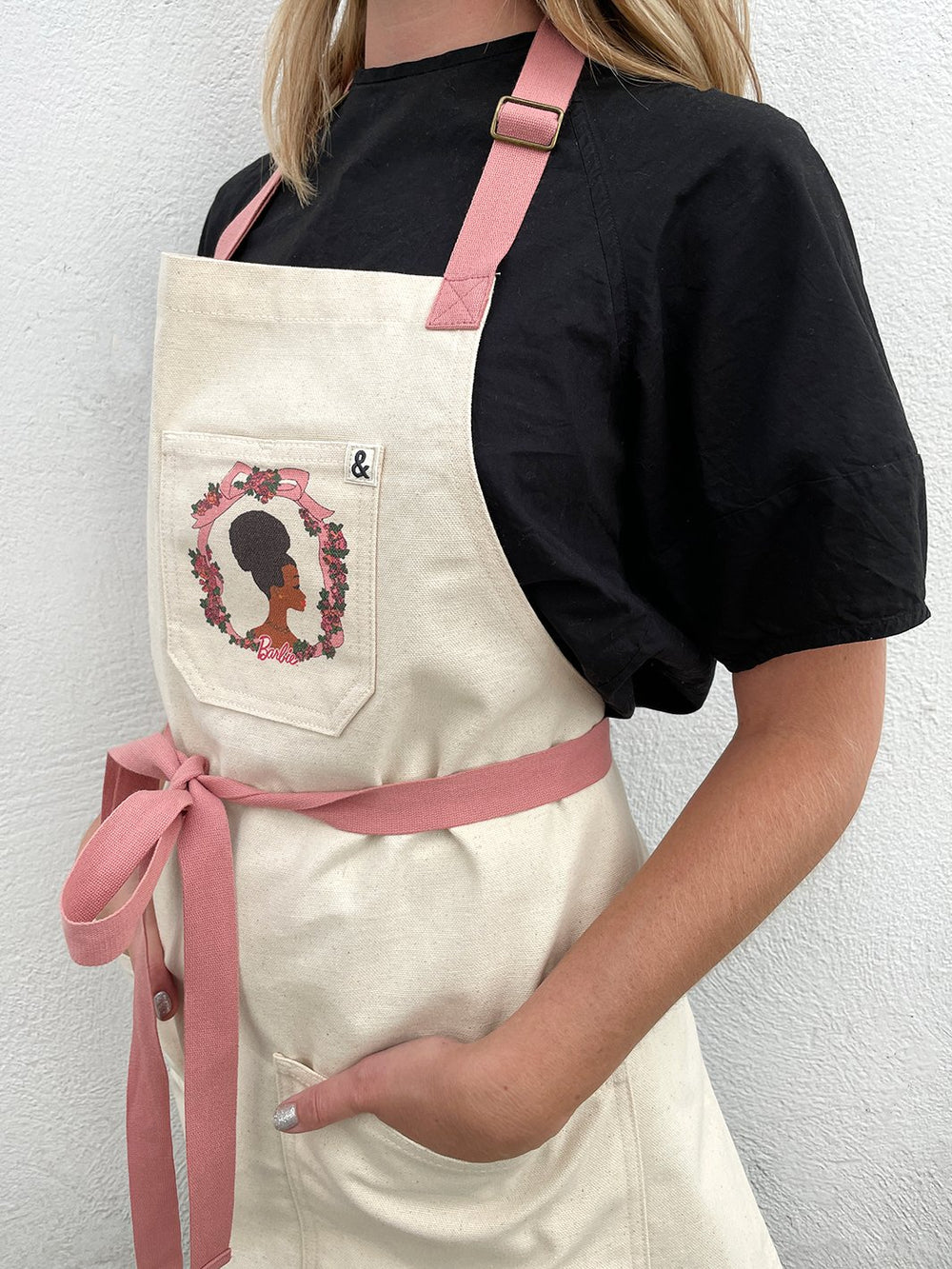 barbie x wallshoppe apron by hedley bennet pink rosette