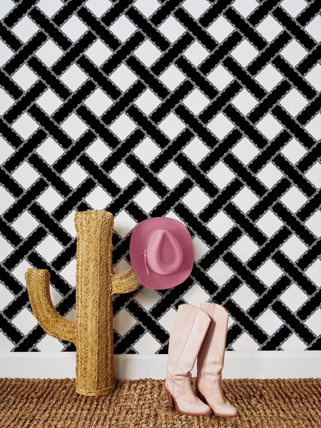 black and white trellis wallpaper