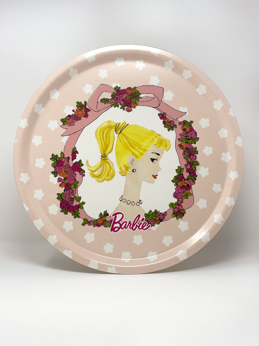 barbie x wallshoppe pink rosette round tray
