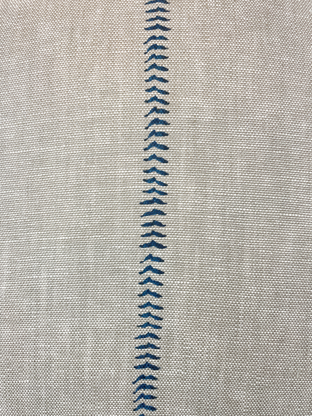 baseball stitch throw pillow blue on flax linen