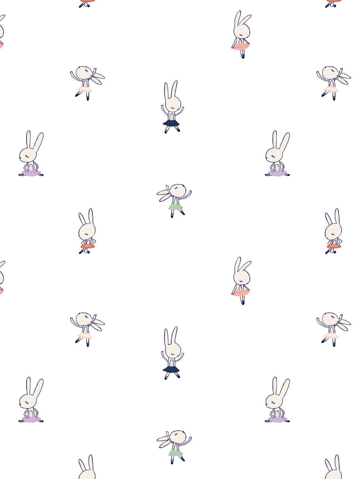 'Ballet Bunnies' Wallpaper by Tea Collection - White