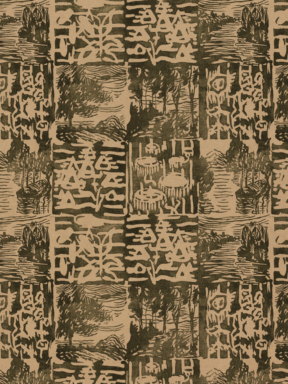 checkerboard block print kraft wallpaper chris benz pine