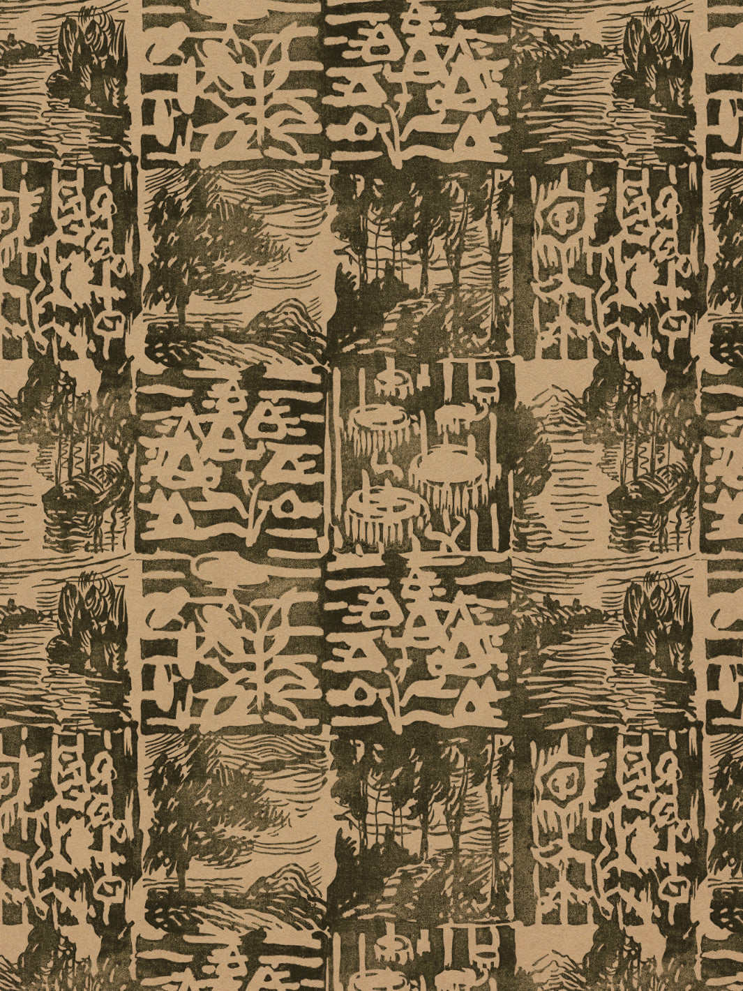 checkerboard block print kraft wallpaper chris benz pine