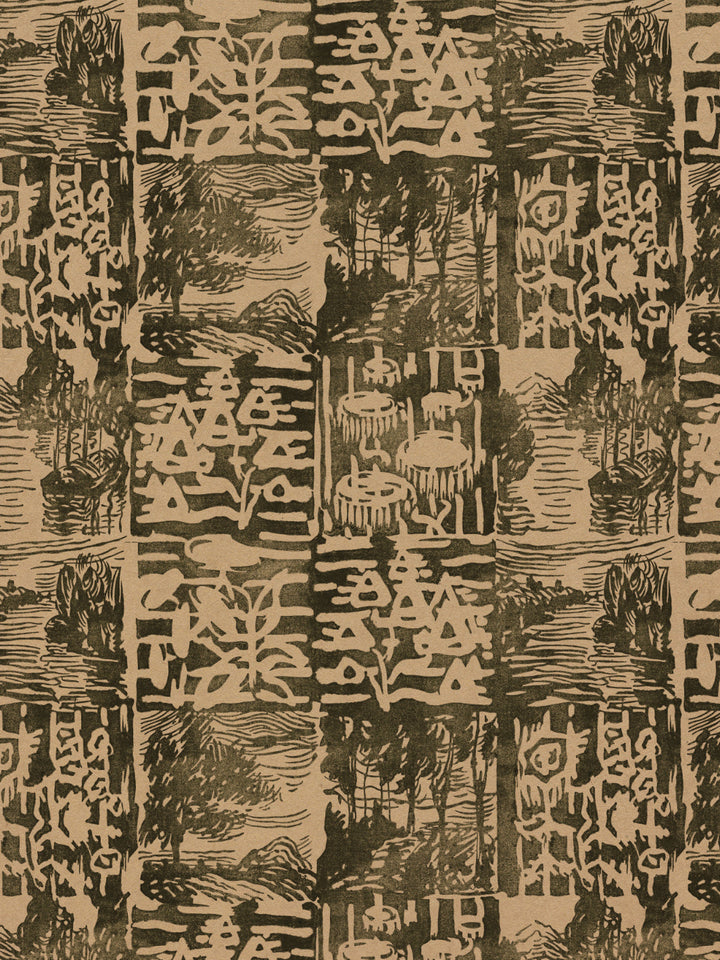 checkerboard block print kraft wallpaper chris benz pine