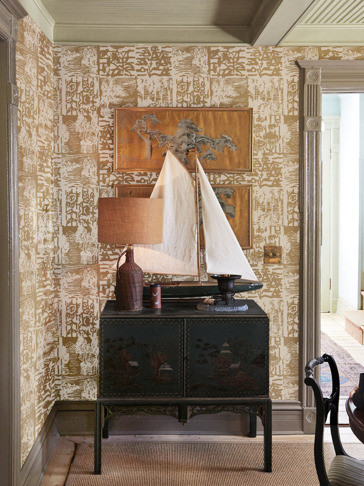 checkerboard block print kraft wallpaper chris benz white