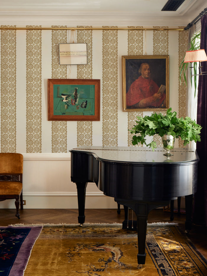 'Crochet Flower Stripe' Wallpaper by Lingua Franca - Parchment